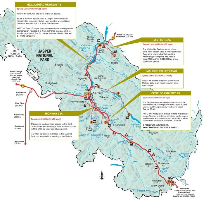 Map of Jasper National Park